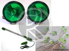 2X Phares halog�nes longue port�e + N�on + LED de rechange VERTS