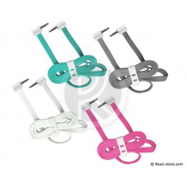 CABLE PLAT AUXILIAIRE DOUBLE JACK 3,5MM STEREO  4 COUL. 