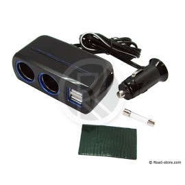 Doppel Zigarettenanzünder 12/24V + 2 USB Anschluss Blaue LED Fast Charge 2100mA MAX 80W