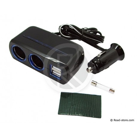 Doppel Zigarettenanzünder 12/24V + 2 USB Anschluss Blau LED Fast Charge  2100mA Max 80W - Road Store