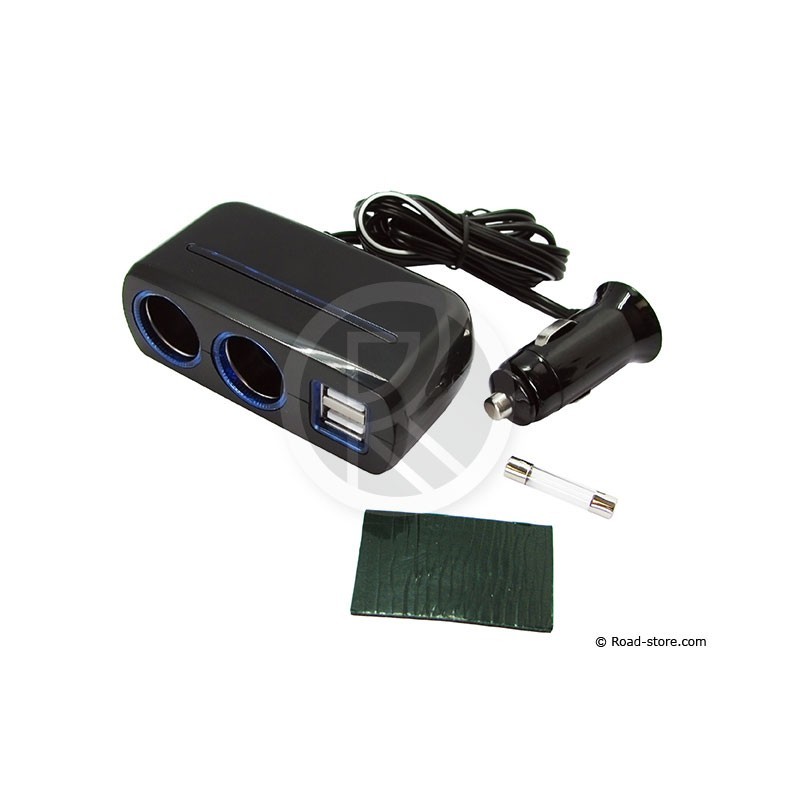 Doppel Zigarettenanzünder 12/24V + 2 USB Anschluss Blau LED Fast Charge  2100mA Max 80W - Road Store