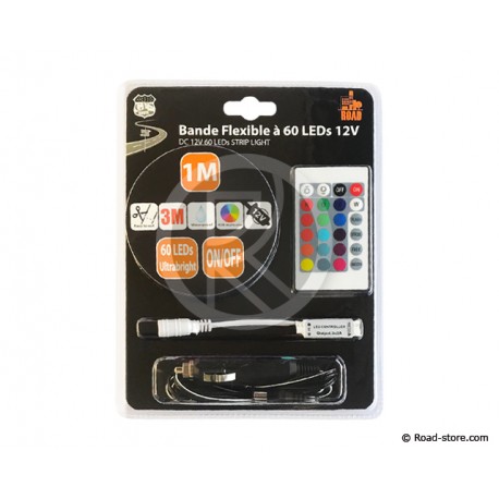 BANDE FLEXIBLE ADH. 60 LEDS 1M 12V 16 COULEURS + TELECOMMANDE