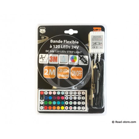 BANDE FLEXIBLE ADH. 120 LEDS 2M 24V 20 COULEURS + TELECOMMANDE