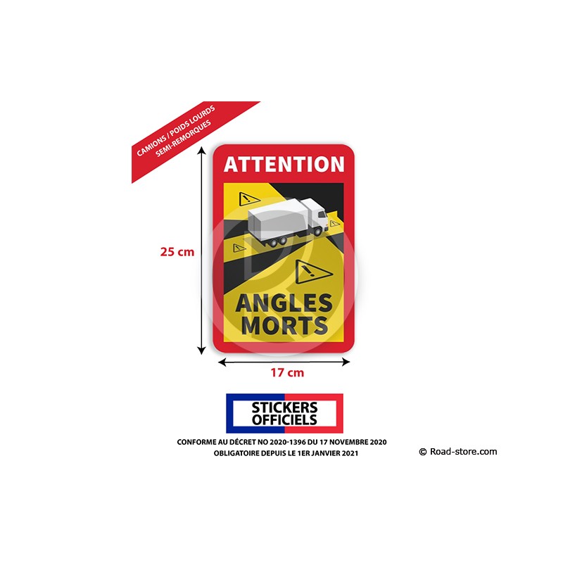 Autocollant 'Attention Angles Morts' Réfléchissant - 17x25 Cm - Pour Camions, Voitures, Utilitaires - Sécurité Routière - 6