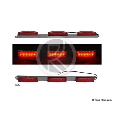 BARRE LUMINEUSE INOX 24V 3 x 6 LEDS 40CM ROUGE