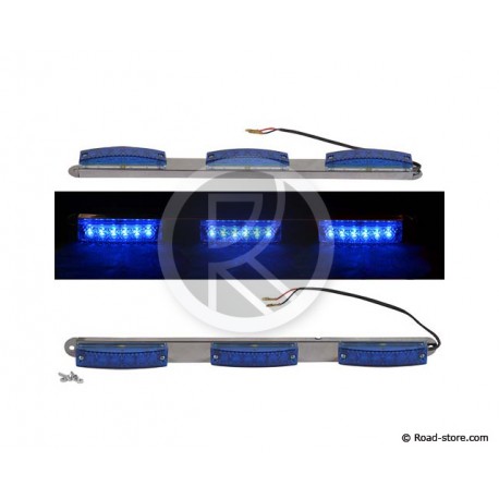 BARRE LUMINEUSE INOX 24V 3 x 6 LEDS 40CM BLEU