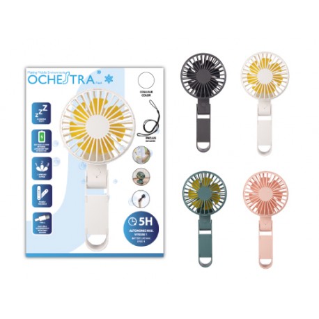 VENTILATEUR NOMADE PLIABLE CHARGE USB DIAM. 9CM H. 20CM 4 COULEURS